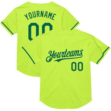 Custom Neon Green Kelly Green Mesh Authentic Throwback Baseball Jersey