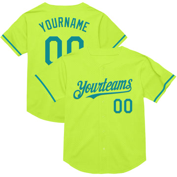 Custom Neon Green Teal Mesh Authentic Throwback Baseball Jersey