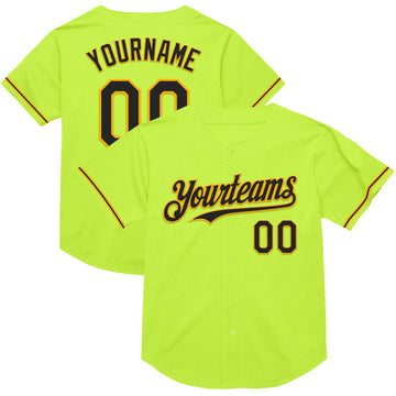 Custom Neon Green Black-Gold Mesh Authentic Throwback Baseball Jersey