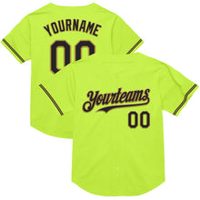 Load image into Gallery viewer, Custom Neon Green Black-Old Gold Mesh Authentic Throwback Baseball Jersey