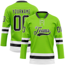 Load image into Gallery viewer, Custom Neon Green Black-White Hockey Lace Neck Jersey