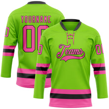 Load image into Gallery viewer, Custom Neon Green Pink-Black Hockey Lace Neck Jersey