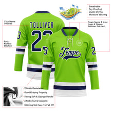 Load image into Gallery viewer, Custom Neon Green Navy-White Hockey Lace Neck Jersey
