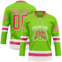 Load image into Gallery viewer, Custom Neon Green Neon Pink-White Hockey Lace Neck Jersey