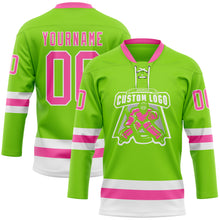 Load image into Gallery viewer, Custom Neon Green Pink-White Hockey Lace Neck Jersey