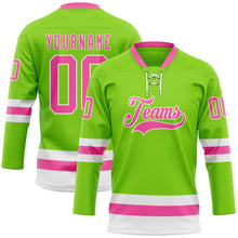 Load image into Gallery viewer, Custom Neon Green Pink-White Hockey Lace Neck Jersey