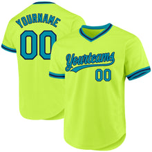 Load image into Gallery viewer, Custom Neon Green Teal-Navy Authentic Throwback Baseball Jersey
