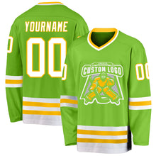 Load image into Gallery viewer, Custom Neon Green White-Gold Hockey Jersey