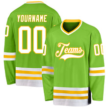 Load image into Gallery viewer, Custom Neon Green White-Gold Hockey Jersey