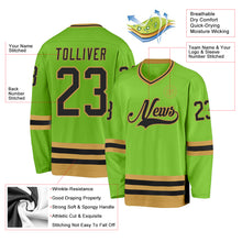 Load image into Gallery viewer, Custom Neon Green Black-Old Gold Hockey Jersey