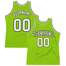 Load image into Gallery viewer, Custom Neon Green White Pinstripe Black Authentic Basketball Jersey