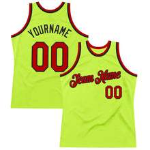 Load image into Gallery viewer, Custom Neon Green Red-Black Authentic Throwback Basketball Jersey