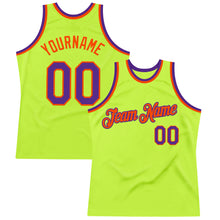 Load image into Gallery viewer, Custom Neon Green Purple-Orange Authentic Throwback Basketball Jersey