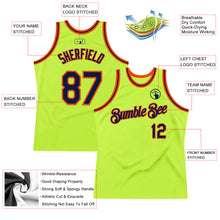 Load image into Gallery viewer, Custom Neon Green Navy-Orange Authentic Throwback Basketball Jersey