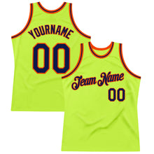 Load image into Gallery viewer, Custom Neon Green Navy-Orange Authentic Throwback Basketball Jersey