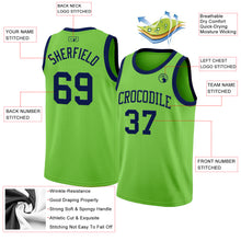 Load image into Gallery viewer, Custom Neon Green Navy Authentic Basketball Jersey