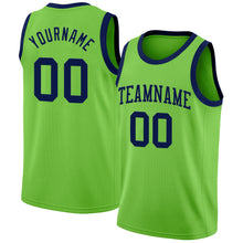 Load image into Gallery viewer, Custom Neon Green Navy Authentic Basketball Jersey