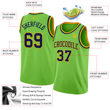 Load image into Gallery viewer, Custom Neon Green Navy-Gold Authentic Basketball Jersey