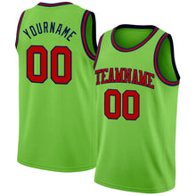Load image into Gallery viewer, Custom Neon Green Red-Navy Authentic Basketball Jersey
