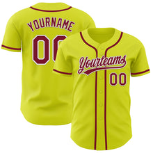 Load image into Gallery viewer, Custom Neon Yellow Crimson-White Authentic Baseball Jersey