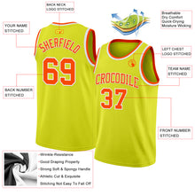 Load image into Gallery viewer, Custom Neon Yellow Orange-White Authentic Basketball Jersey