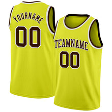Load image into Gallery viewer, Custom Neon Yellow Brown-White Authentic Basketball Jersey