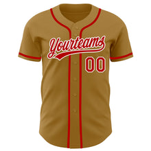 Load image into Gallery viewer, Custom Old Gold Red-White Authentic Baseball Jersey