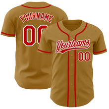 Load image into Gallery viewer, Custom Old Gold Red-White Authentic Baseball Jersey