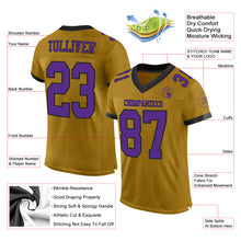 Load image into Gallery viewer, Custom Old Gold Purple-Black Mesh Authentic Football Jersey