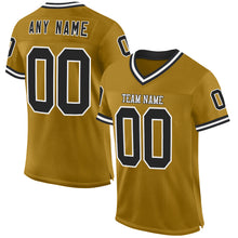 Load image into Gallery viewer, Custom Old Gold Black-White Mesh Authentic Throwback Football Jersey