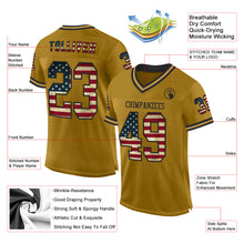 Load image into Gallery viewer, Custom Old Gold Vintage USA Flag-Black Mesh Authentic Throwback Football Jersey