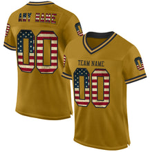 Load image into Gallery viewer, Custom Old Gold Vintage USA Flag-Black Mesh Authentic Throwback Football Jersey