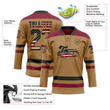 Load image into Gallery viewer, Custom Old Gold Vintage USA Flag Black-Crimson Hockey Lace Neck Jersey