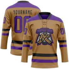 Load image into Gallery viewer, Custom Old Gold Purple-Black Hockey Lace Neck Jersey