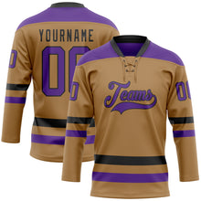Load image into Gallery viewer, Custom Old Gold Purple-Black Hockey Lace Neck Jersey
