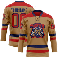 Load image into Gallery viewer, Custom Old Gold Red-Navy Hockey Lace Neck Jersey
