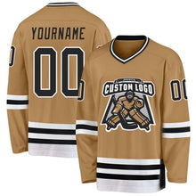 Load image into Gallery viewer, Custom Old Gold Black-White Hockey Jersey