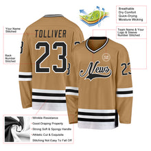 Load image into Gallery viewer, Custom Old Gold Black-White Hockey Jersey