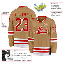 Load image into Gallery viewer, Custom Old Gold Red-White Hockey Jersey
