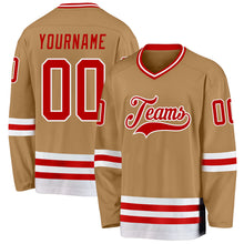 Load image into Gallery viewer, Custom Old Gold Red-White Hockey Jersey