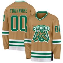 Load image into Gallery viewer, Custom Old Gold Kelly Green-White Hockey Jersey