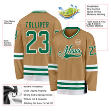 Load image into Gallery viewer, Custom Old Gold Kelly Green-White Hockey Jersey