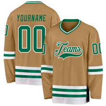 Load image into Gallery viewer, Custom Old Gold Kelly Green-White Hockey Jersey