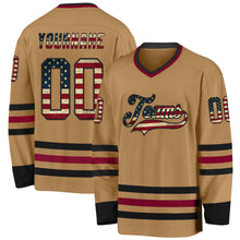 Load image into Gallery viewer, Custom Old Gold Vintage USA Flag Black-Maroon Hockey Jersey
