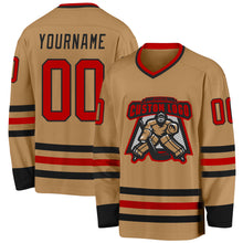Load image into Gallery viewer, Custom Old Gold Red-Black Hockey Jersey
