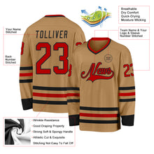 Load image into Gallery viewer, Custom Old Gold Red-Black Hockey Jersey