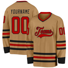 Load image into Gallery viewer, Custom Old Gold Red-Black Hockey Jersey