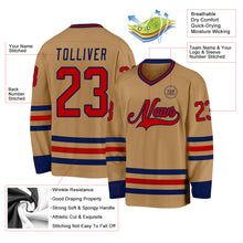 Load image into Gallery viewer, Custom Old Gold Red-Navy Hockey Jersey