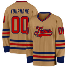 Load image into Gallery viewer, Custom Old Gold Red-Navy Hockey Jersey