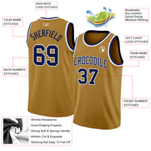Load image into Gallery viewer, Custom Old Gold Navy-White Authentic Basketball Jersey